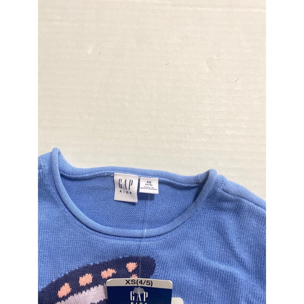 Gap Kids Blue Butterfly 100% Cotton Knit Girl's Sweater XS 4/5 Long Sleeve #3 - Picture 2 of 6